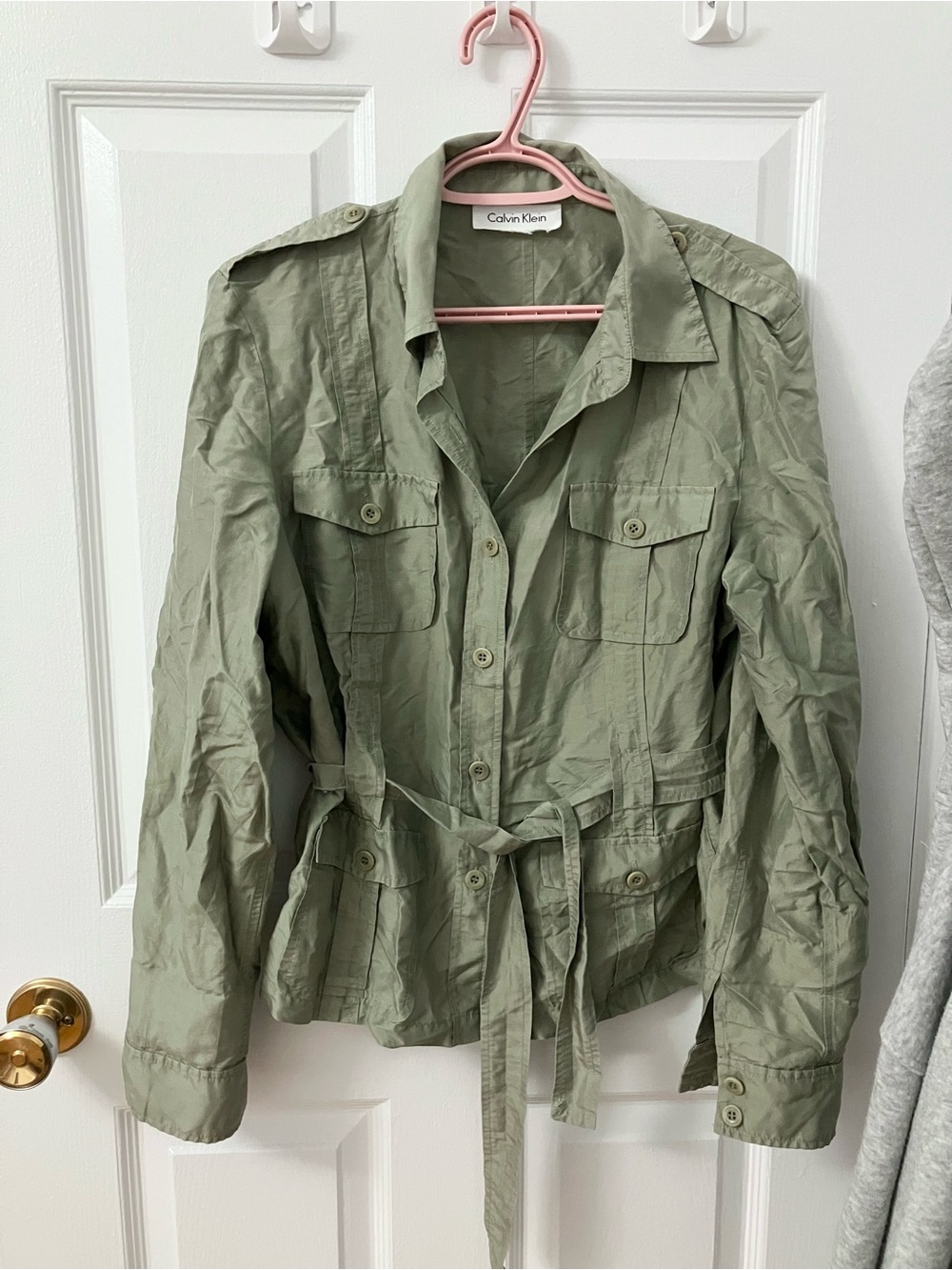 Calvin Klein Olive Green Utility Jacket with Self-Tie Waist
